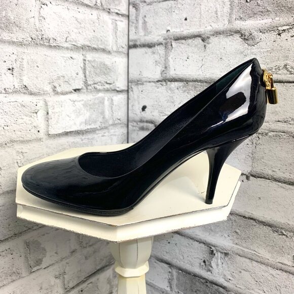 Louis Vuitton Pumps Black Patent Leather Lock It Round Toe Oh Really Heels - Picture 1 of 11